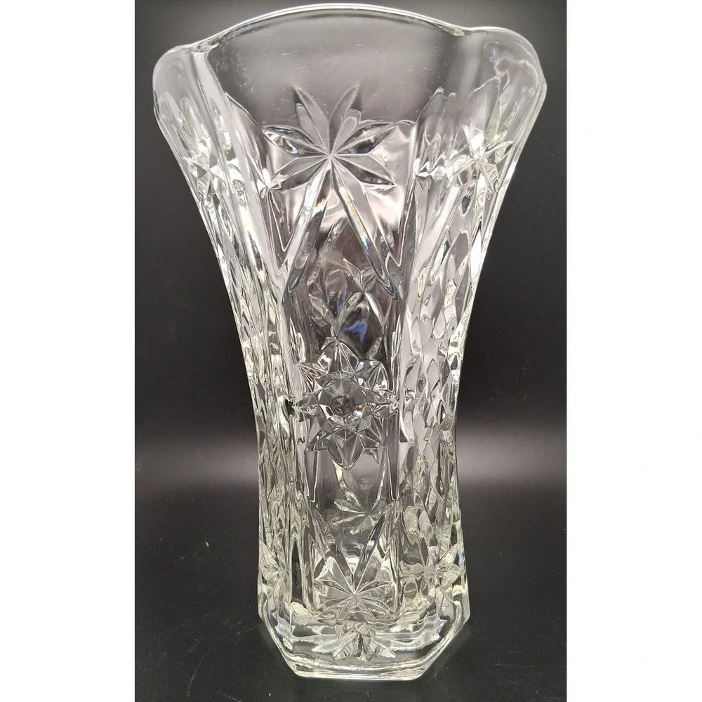 Vintage Hazel Atlas‎ Starburst Pressed Glass Vase 10 in.